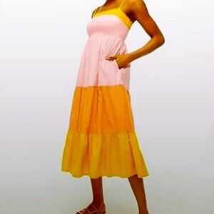 J.Crew Color Blocked Tiered Midi Dress Size 10